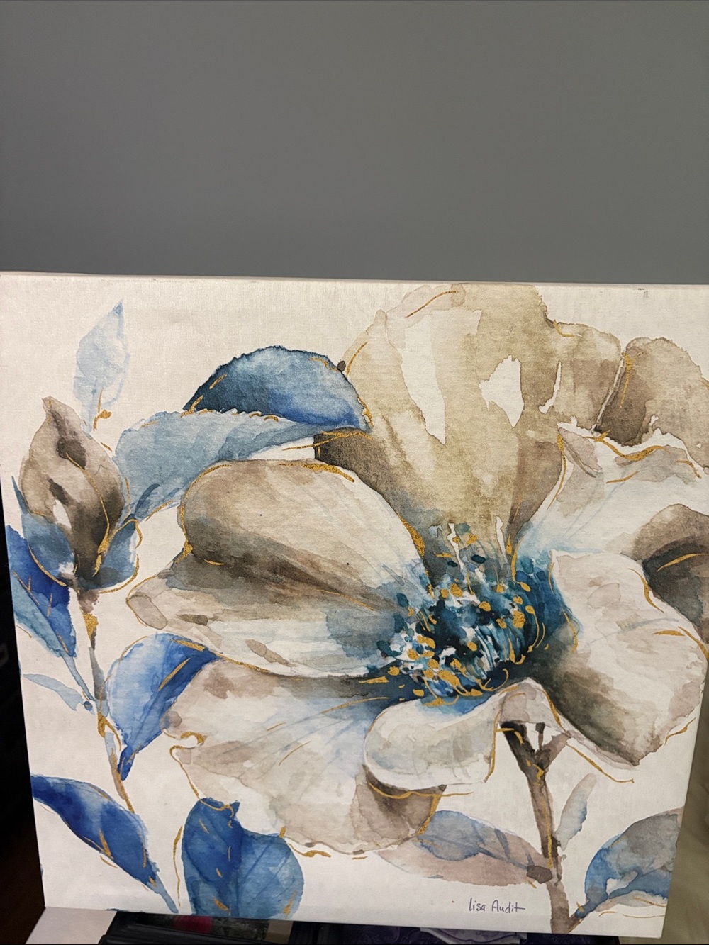 Blue and Neutral Floral Canvas Wall Art